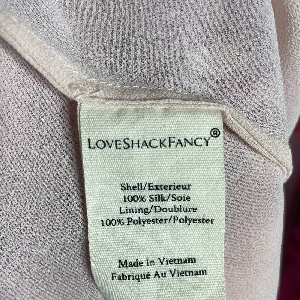 LOVESHACKFANCY Ruffled Popover Pink Purple Floral Silk Mini Dress L - Picture 7 of 12
